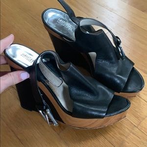 Michael Kors black wedges with silver buckle